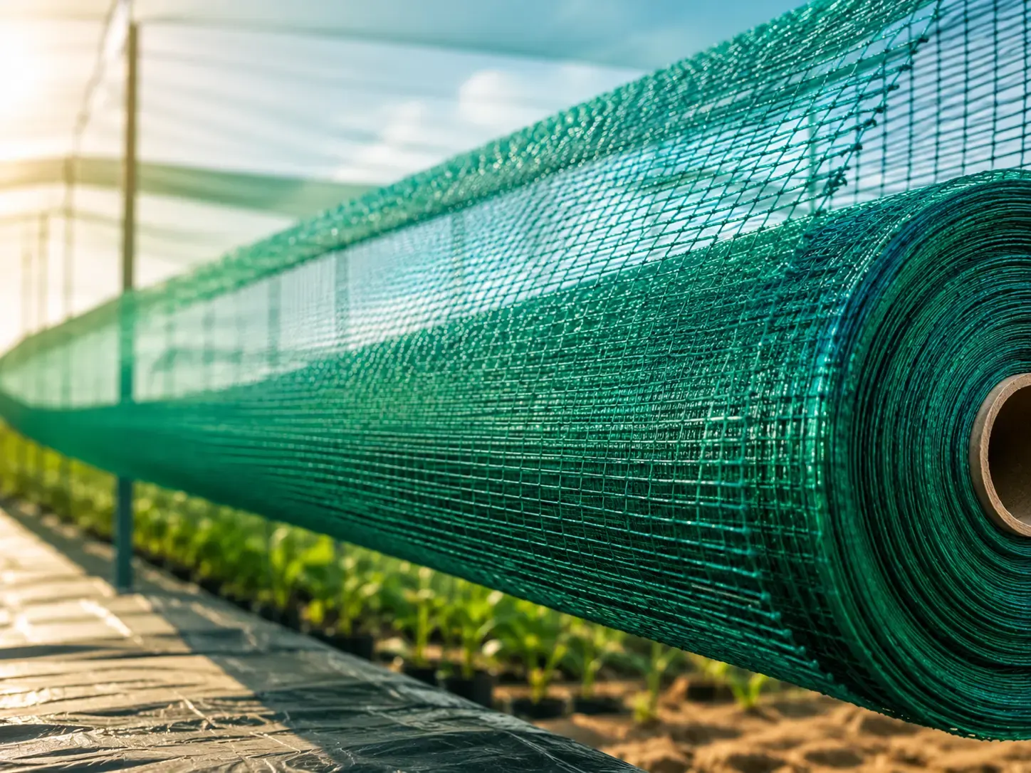 Green HDPE monofilament net roll close up