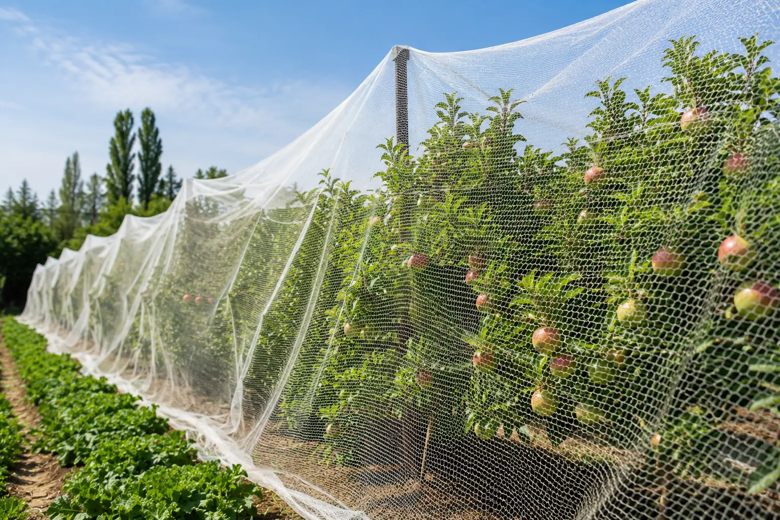 Crop Protection Nets: anti bird net over fruit trees